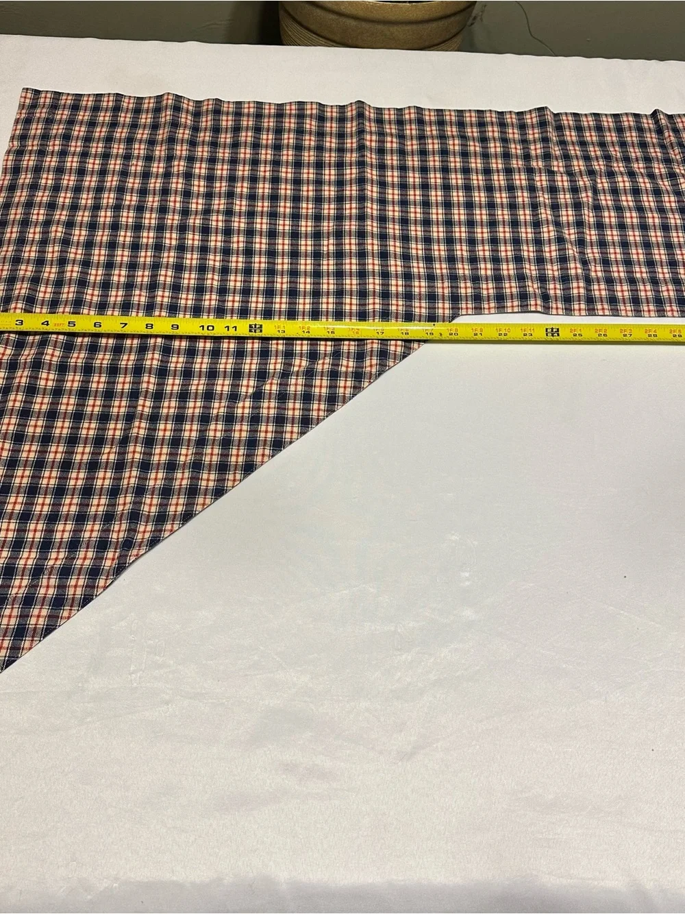 Primitive Plaid Valance Curtain Panel in Navy / Tan / Red set of 2